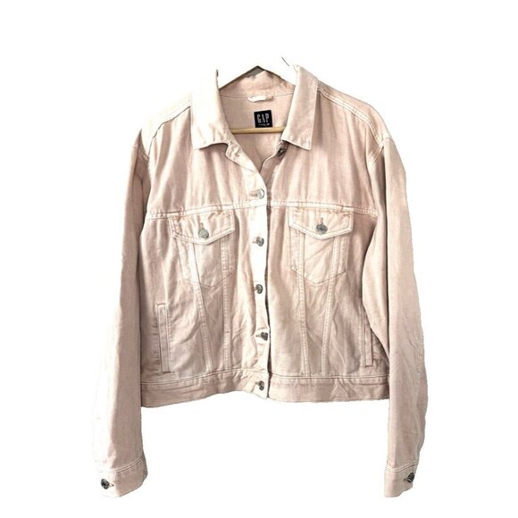 GAP VTG vibe XL Light Wash Denim Jacket Pastel Peach Pink Y2K Coquette Soft Girl - Picture 1 of 13